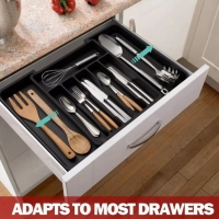 Organizator sertar pentru tacamuri, extensibil, 38 x 33/57 cm, negru, Vivo WK005